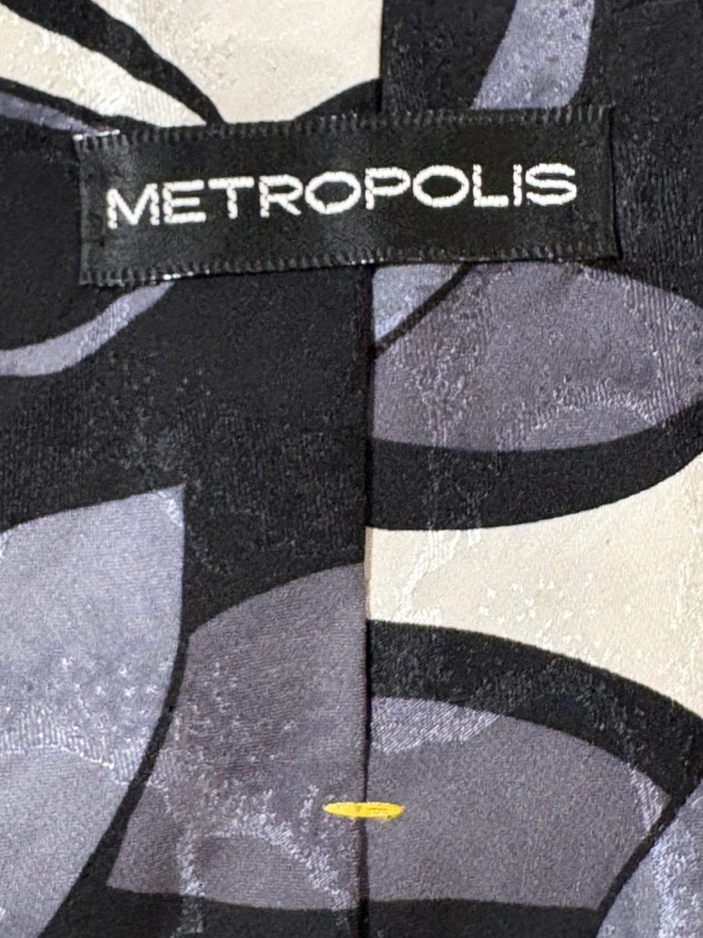Vintage Metropolis Mens 100% Silk Tie 90s Black Gray Abstract Geometric Width